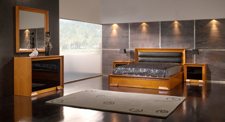 chambre complète meuble en bois massif: lit, chevets, chiffonnier, miroir