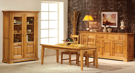 meuble en bois massif -salle à manger avec table, chaises, buffet et vitrine en chêne massif