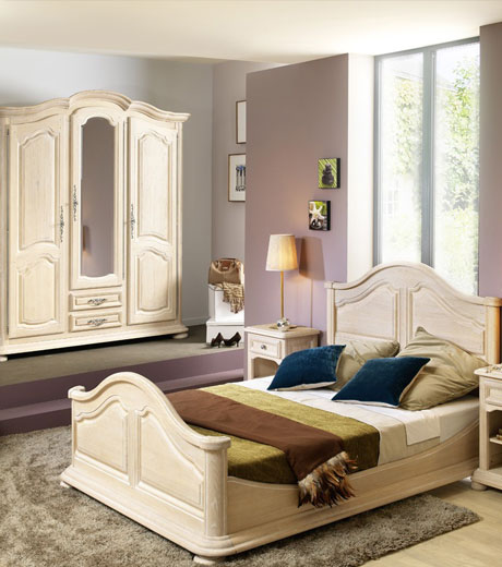 meuble en bois masif - lit et armoire chêne blanchi 